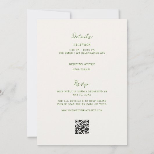 Hand getrokken groen alles in een bruiloft kaart (Achterkant)