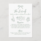 Hand getrokken groen grillige bruiloft details informatiekaartje (Voorkant)