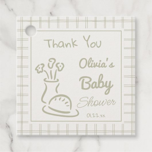 Hand getrokken groene broodje in de oven Baby show Bedankjes Labels (Voorkant)