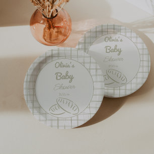 Hand getrokken groene broodje in de oven Baby show Papieren Bordje