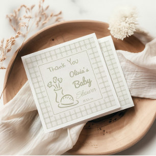 Hand getrokken groene broodje in de oven Baby show Servet