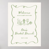 Hand getrokken groene bruids brunch welkomstbord poster (Voorkant)