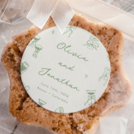 Hand getrokken groene bruiloft ronde sticker