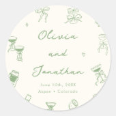 Hand getrokken groene bruiloft ronde sticker (Voorkant)