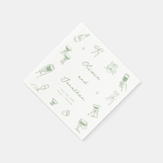 Hand getrokken groene bruiloft servet (Hoek)