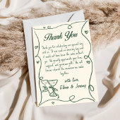 Hand getrokken groene champagne bruiloft dank u ka bedankkaart