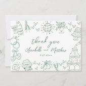 Hand getrokken groene grillige bruiloft bedankkaart (Voorkant)