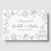 Hand getrokken groene grillige bruiloft gastenboek (Voorkant)