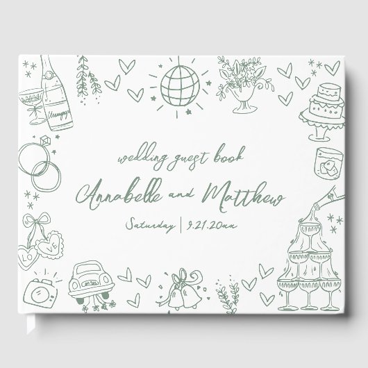 Hand getrokken groene grillige bruiloft gastenboek (Voorkant)