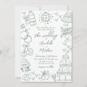 Hand getrokken groene grillige bruiloft kaart (Voorkant)