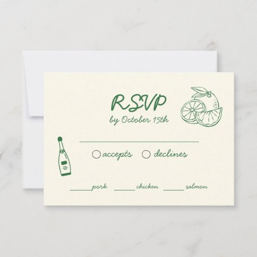 Hand getrokken groene illustratie Frans RSVP Kaartje (Voorkant)