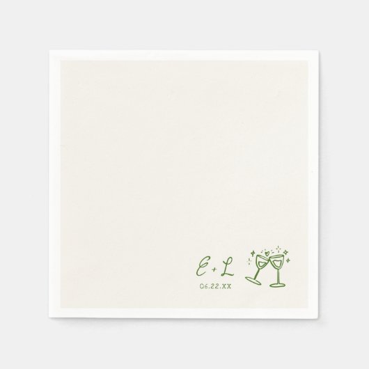 Hand getrokken groene Initialen bruiloft Servet (Voorkant)