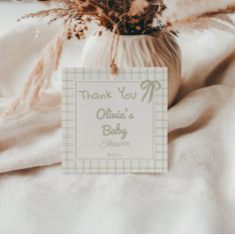 Hand getrokken groene retro gingham boog Baby show Bedankjes Labels