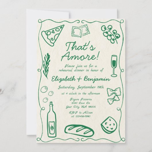 Hand getrokken groene retro Italiaanse repetitie d Kaart (Voorkant)