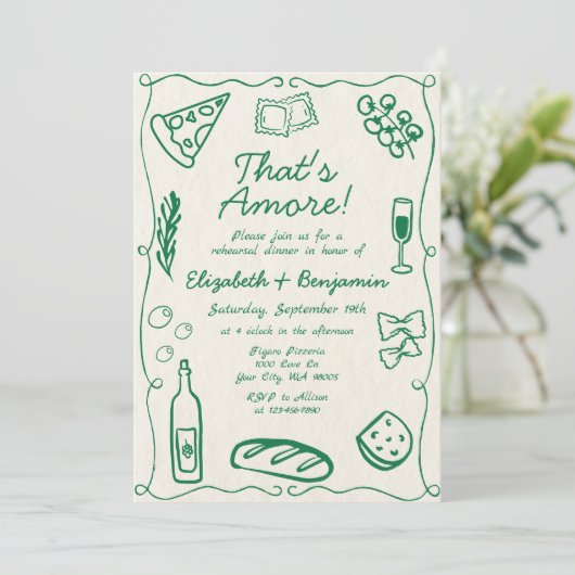 Hand getrokken groene retro Italiaanse repetitie d Kaart (Staand voorkant)