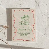 Hand getrokken groene rode kerst cocktail party kaart