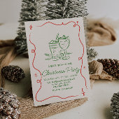 Hand getrokken groene rode kerst cocktail party kaart