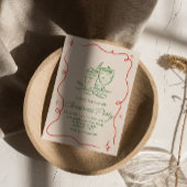 Hand getrokken groene rode kerst cocktail party kaart