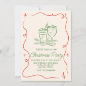 Hand getrokken groene rode kerst cocktail party kaart (Voorkant)