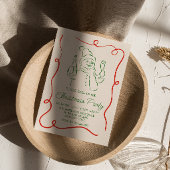 Hand getrokken groene rode kerst sneeuwpop partij kaart