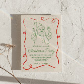 Hand getrokken groene rode kerst sneeuwpop partij kaart