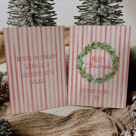 Hand getrokken groene rode kerstkrans niet-foto feestdagenkaart