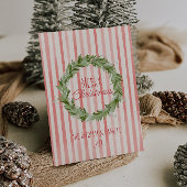 Hand getrokken groene rode kerstkrans niet-foto feestdagenkaart