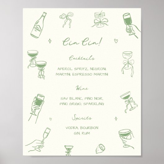 Hand getrokken Groene Wedding Cin Bar Poster (Voorkant)