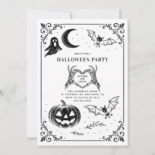 Hand getrokken Halloween feest Kaart (Voorkant)