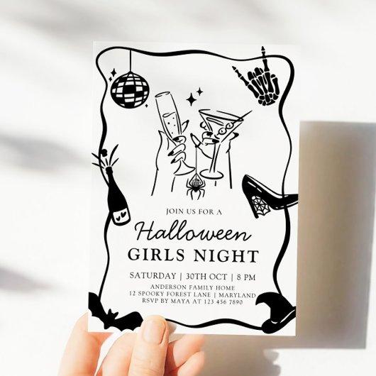 Hand getrokken Halloween Girls Night Uitnodiging