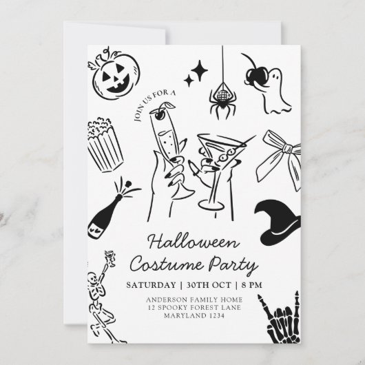 Hand getrokken Halloween kostuum partij Kaart (Voorkant)