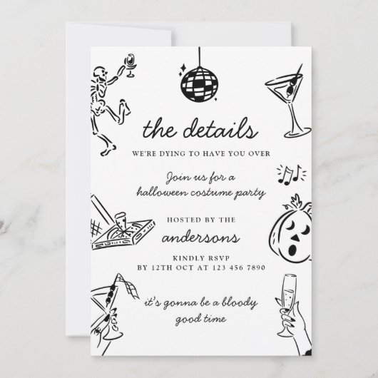 Hand getrokken Halloween kostuum partij Kaart (Achterkant)