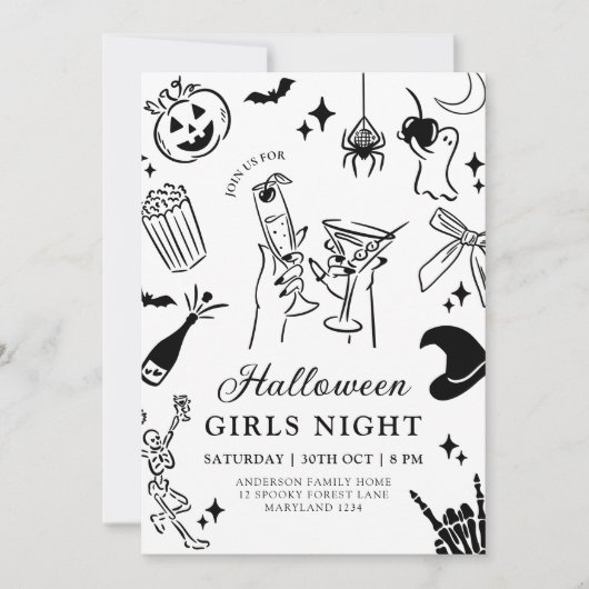 Hand getrokken Halloween Kostuum Party Uitnodiging (Voorkant)