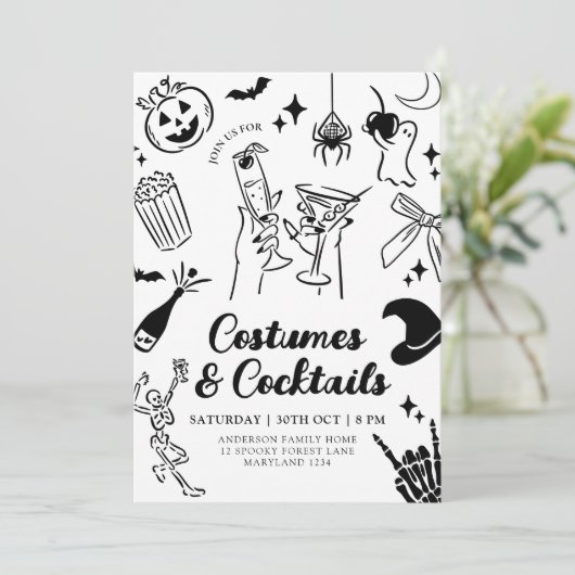 Hand getrokken Halloween Kostuum Party Uitnodiging (Staand voorkant)