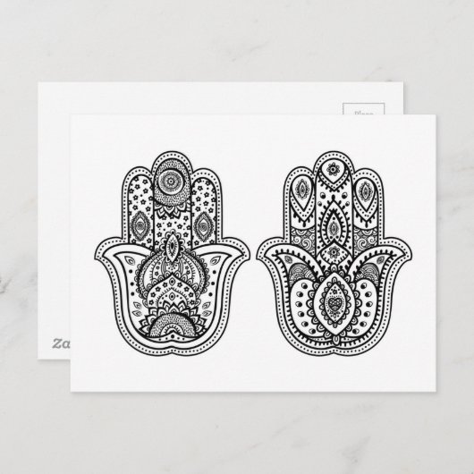 Hand getrokken Hamsa met Ornamenten Briefkaart (Voorkant / Achterkant)