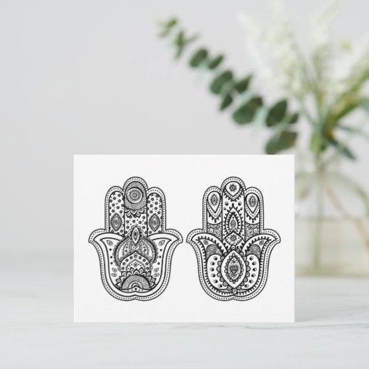 Hand getrokken Hamsa met Ornamenten Briefkaart (Staand voorkant)