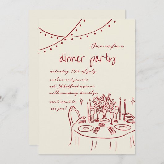 Hand getrokken & Handgeschreven grillige Diner bru Kaart (Voorkant / Achterkant)