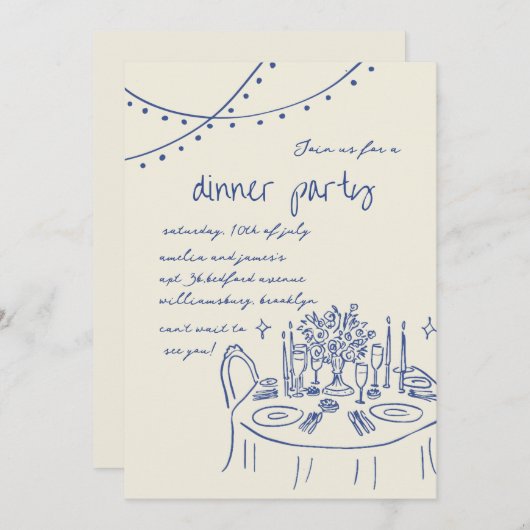 Hand getrokken & Handgeschreven grillige Diner bru Kaart (Voorkant / Achterkant)