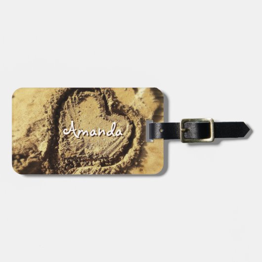 Hand getrokken hart in zand foto aangepaste naam s bagagelabel (Voorkant horizontaal)
