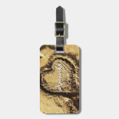 Hand getrokken hart in zand foto aangepaste naam s bagagelabel (Voorkant verticaal)