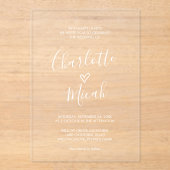 Hand getrokken hart Romantisch Wit Eenvoudige brui Acryl Uitnodigingen (Voorkant)