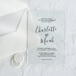 Hand getrokken hart romantische moderne eenvoudige acryl uitnodigingen