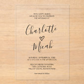 Hand getrokken hart romantische moderne eenvoudige acryl uitnodigingen (Voorkant)