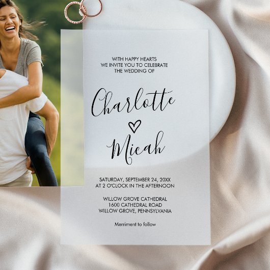 Hand getrokken hart romantische moderne eenvoudige vellum uitnodigingen