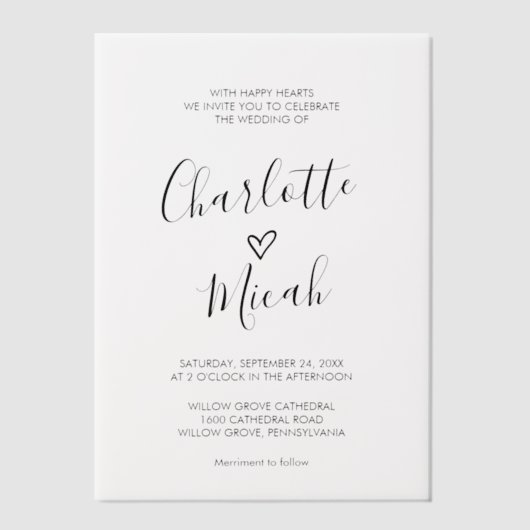 Hand getrokken hart romantische moderne eenvoudige vellum uitnodigingen (Voorkant)