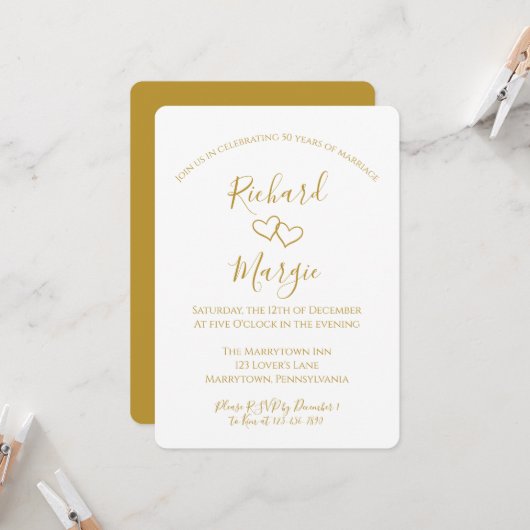 Hand getrokken harten 50ste bruiloft Jubileum Part Kaart (Voorkant / Achterkant in situ)