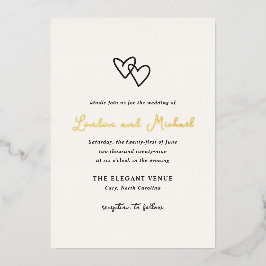 Hand getrokken harten Doodle moderne bruiloft Folie Uitnodiging