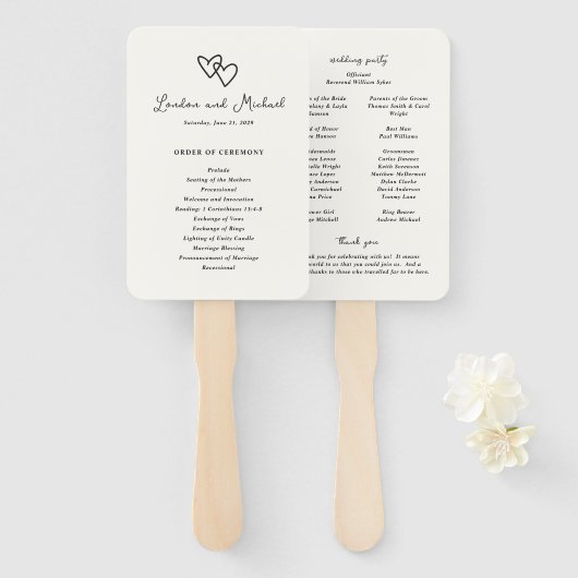 Hand getrokken harten Doodle moderne bruiloft prog Handwaaier (Voorkant en achterkant)