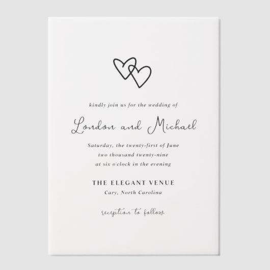 Hand getrokken harten Doodle moderne bruiloft Vellum Uitnodigingen (Voorkant)