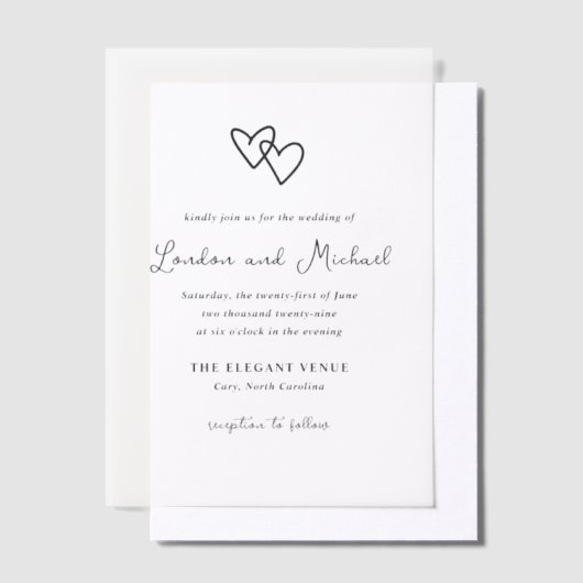 Hand getrokken harten Doodle moderne bruiloft Vellum Uitnodigingen (Offset)